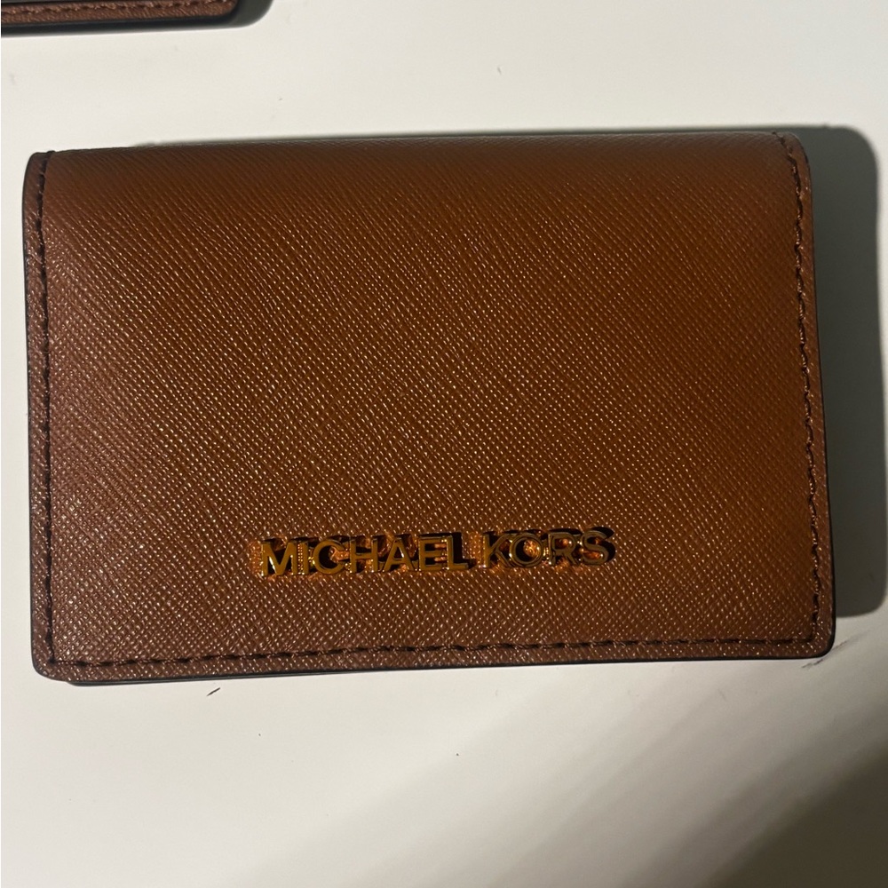 Michael Kors Brown Saffiano Leather Card & Key Holder with Gold Logo